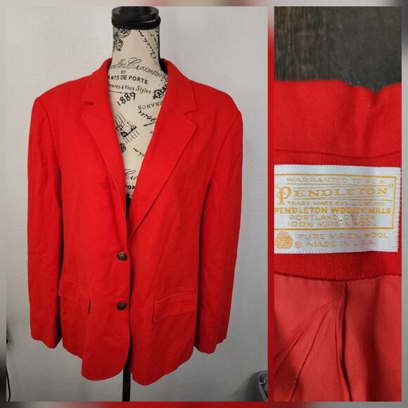 Pendleton Jackets & Blazers - Pendleton Blazer Womens SZ 18 Virgin Wool Red Jacket USA Made Lined Shoulder Pad